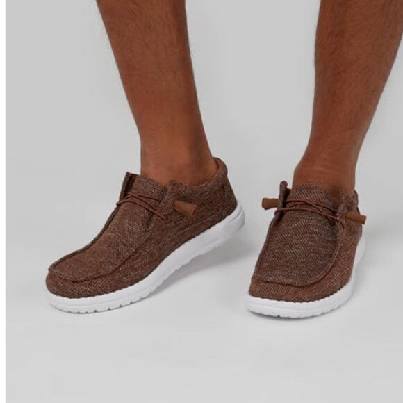 32 Brown Canvas Cusioned Boat shoe Slip-On Loafer - Picture 1 of 13